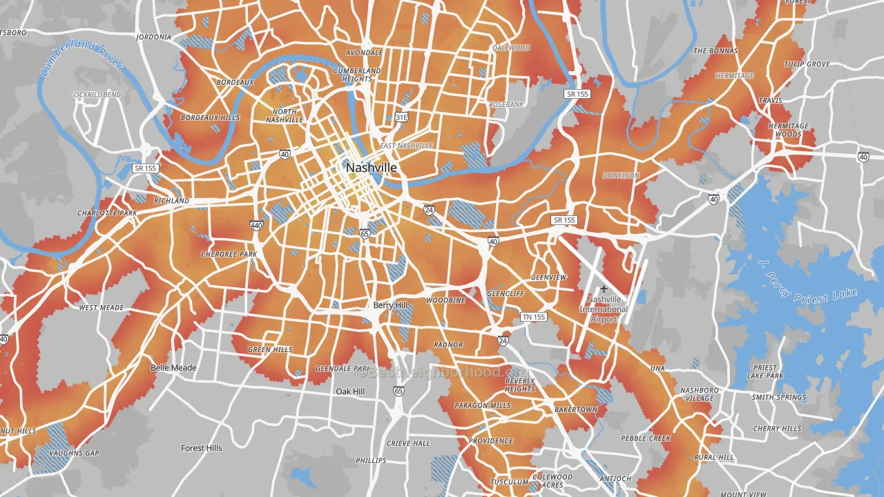 Transit Grade map of Davidson County, TN