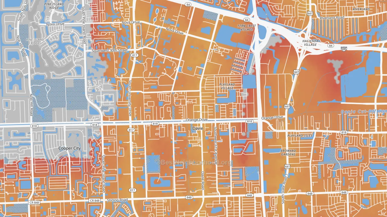 Transit Grade map of Davie Heights, Davie, FL