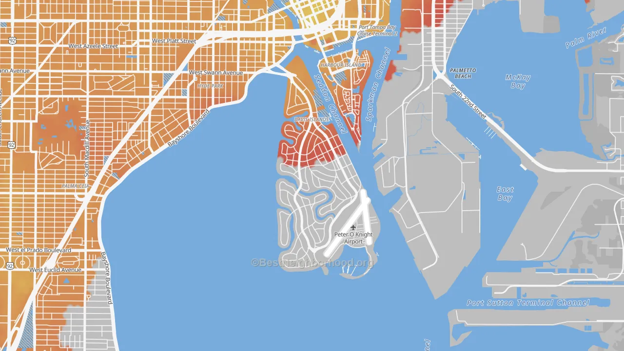 Transit Grade map of Davis Island, Tampa, FL