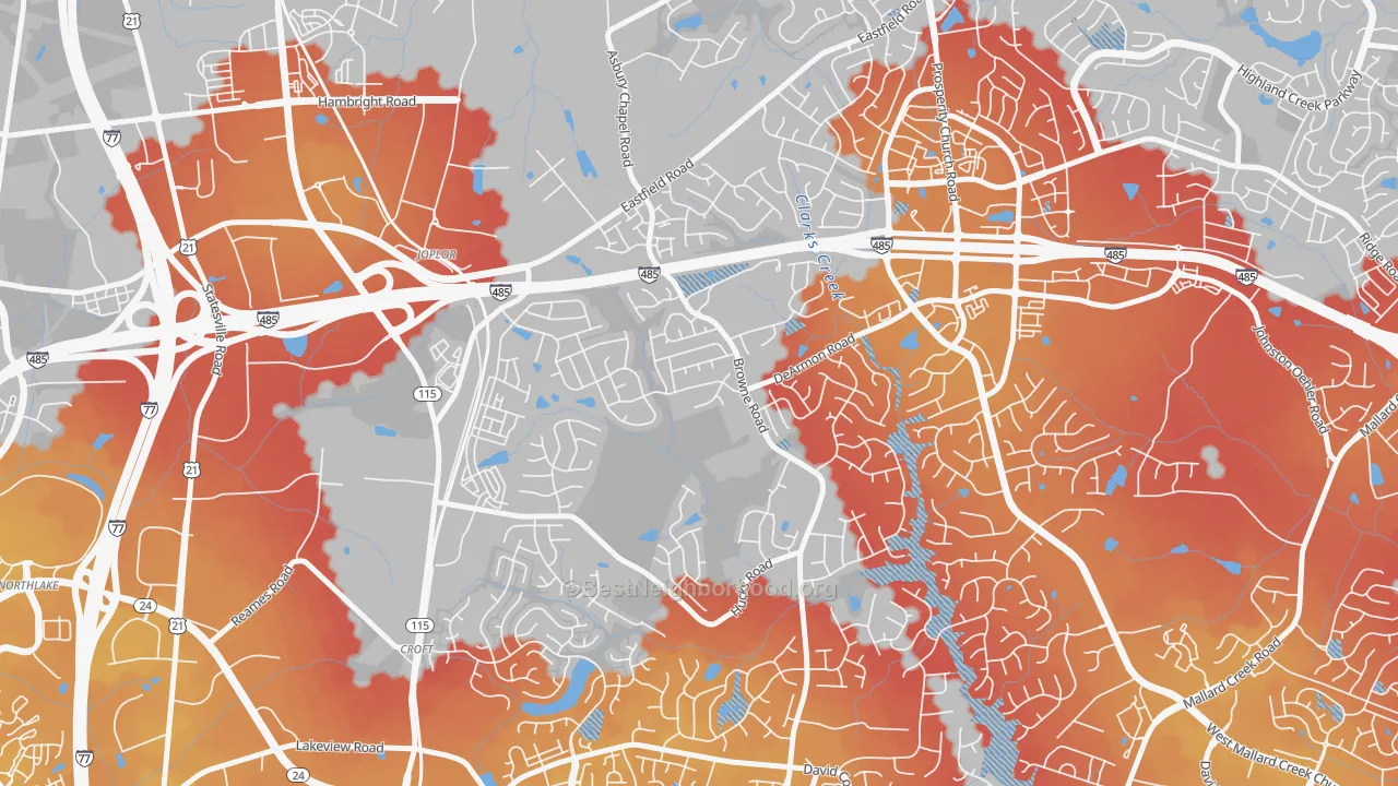 Transit Grade map of Davis Lake-Eastfield, Charlotte, NC