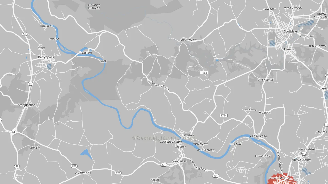 Transit Grade map of Dawson, PA