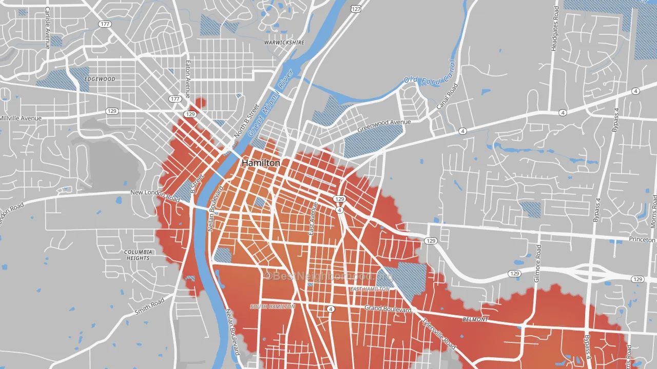 Transit Grade map of Dayton-Campbell Historic District, Hamilton, OH