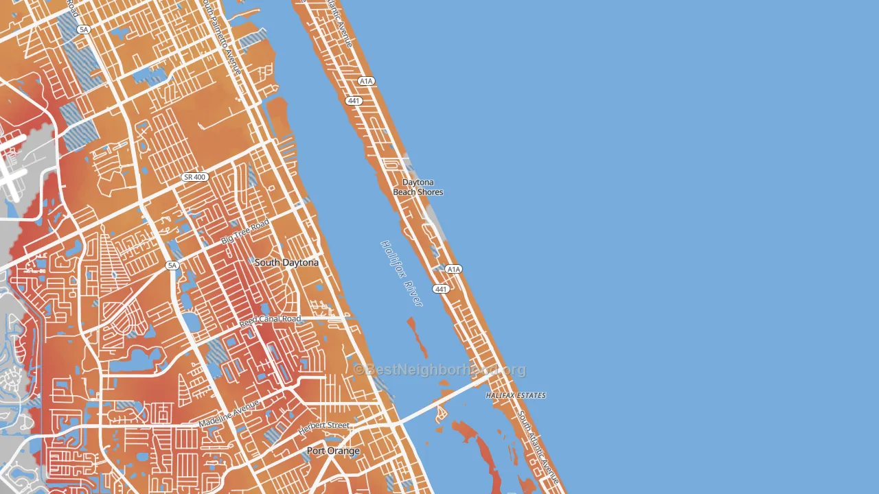 Transit Grade map of Daytona Beach Shores, FL