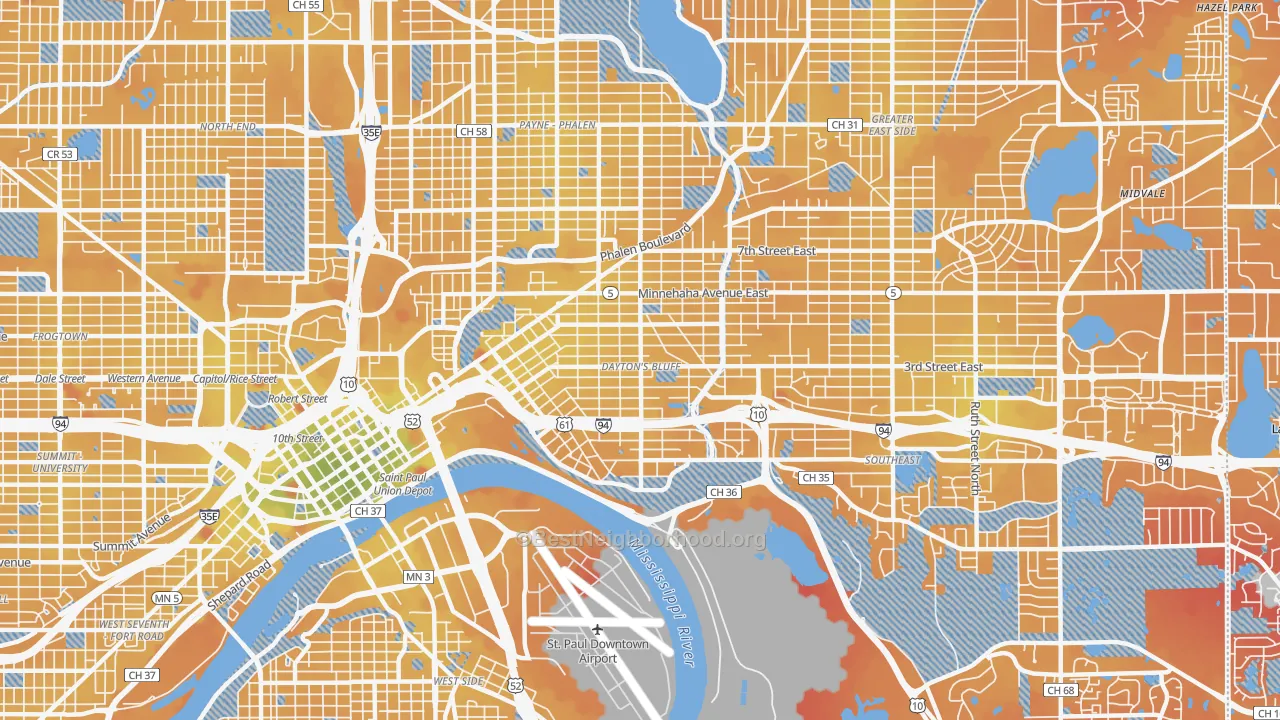 Transit Grade map of Dayton's Bluff, St. Paul, MN