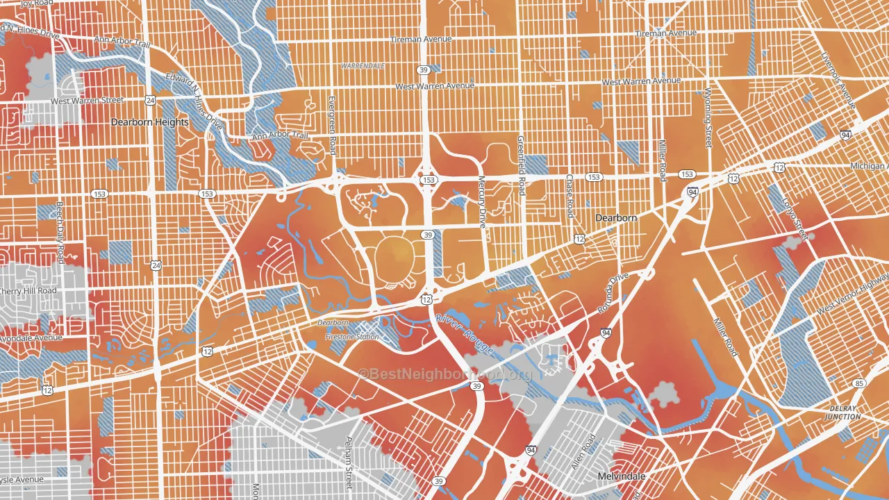 Transit Grade map of Dearborn, MI