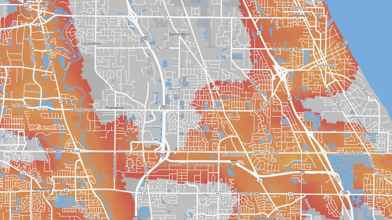 Transit Grade map of Deerfield, IL