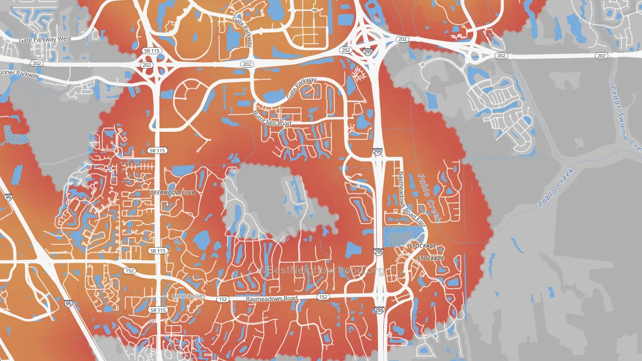 Transit Grade map of Deerwood, Jacksonville, FL