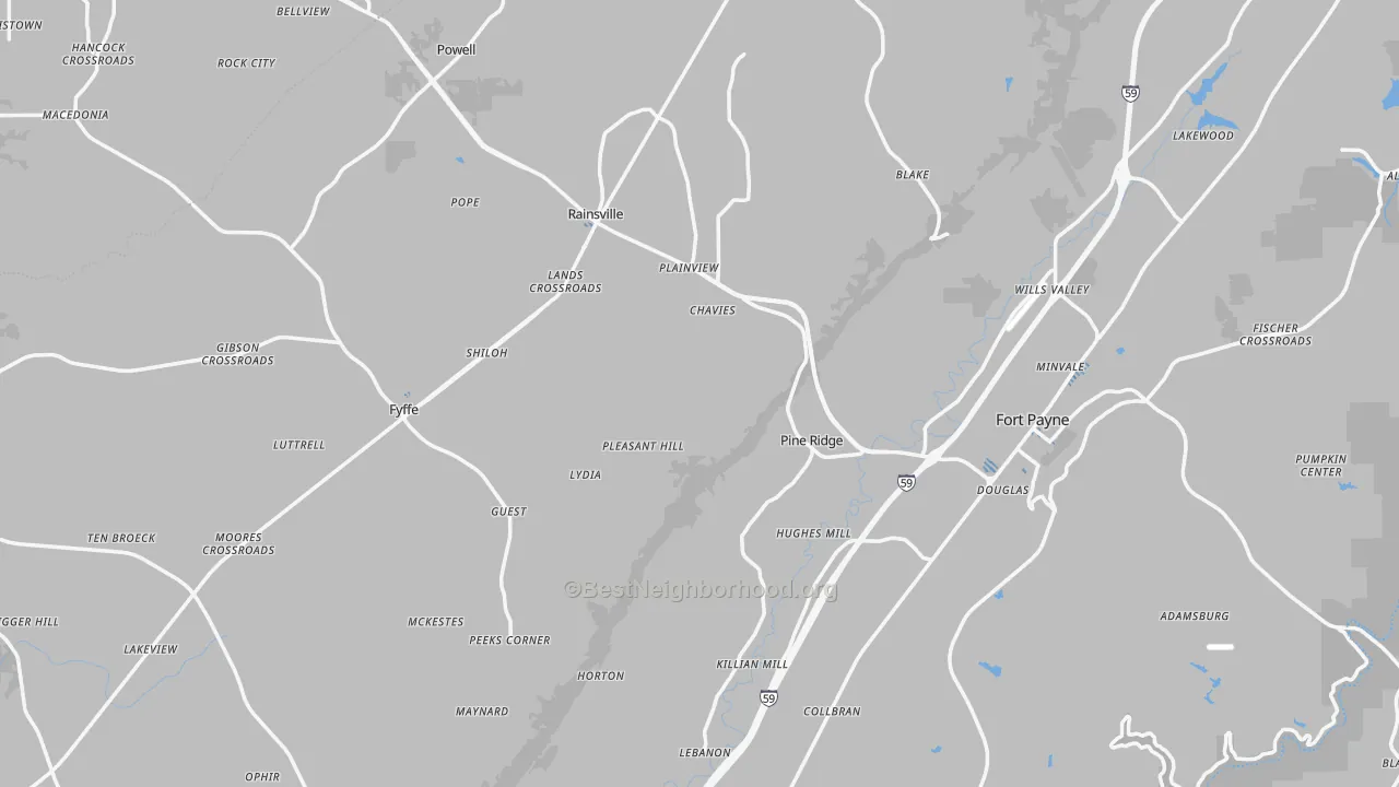 Transit Grade map of DeKalb County, AL