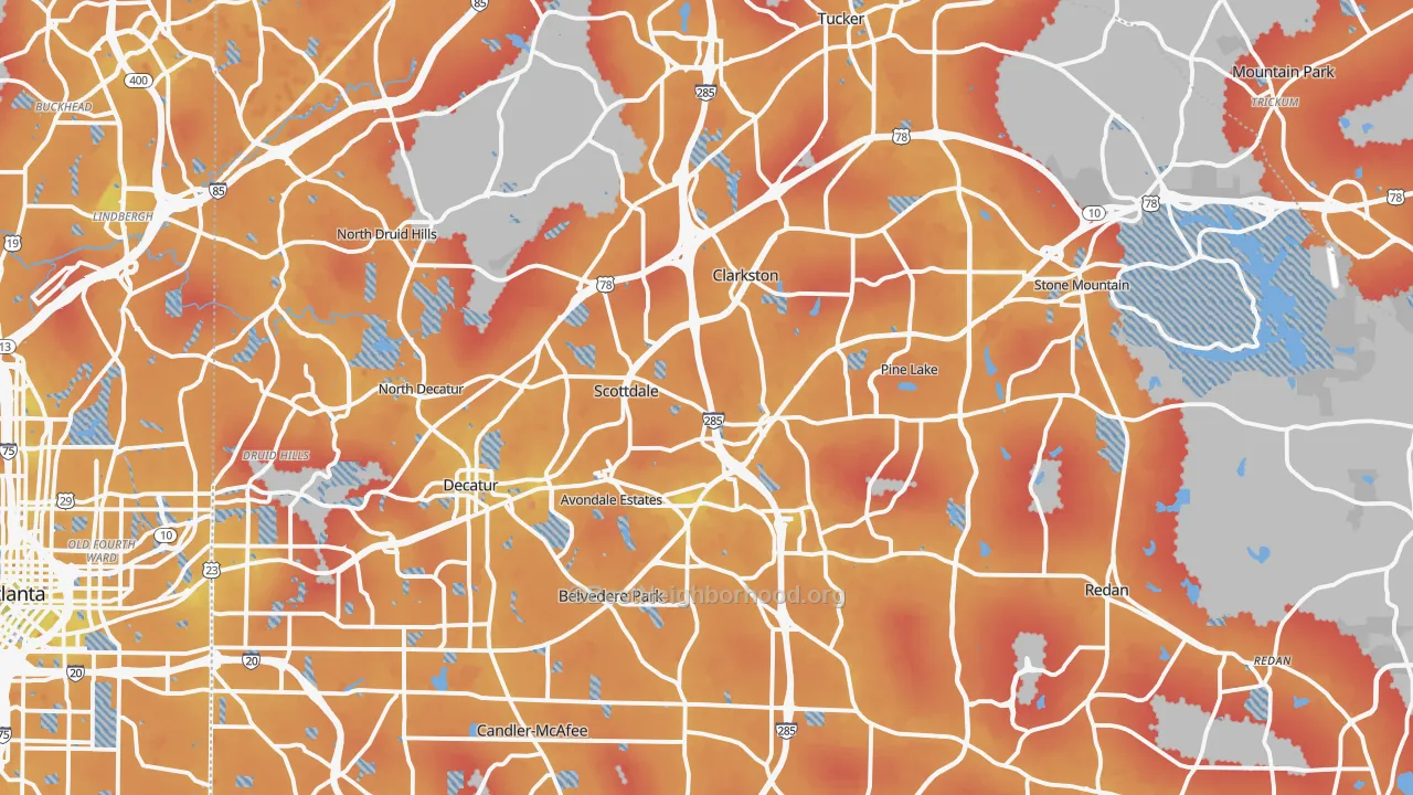 Transit Grade map of DeKalb County, GA