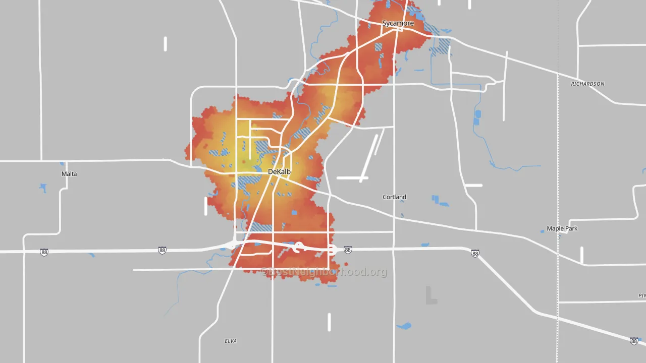 Transit Grade map of DeKalb County, IL