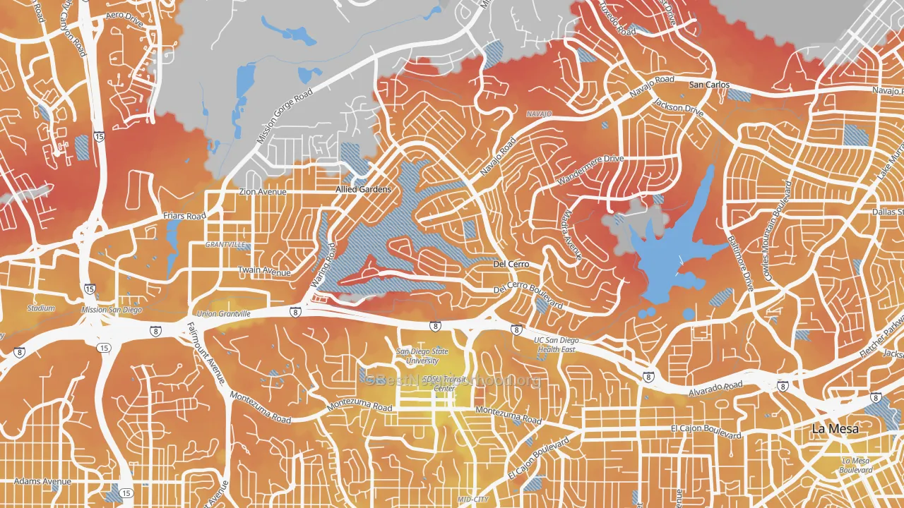 Transit Grade map of Del Cerro, San Diego, CA