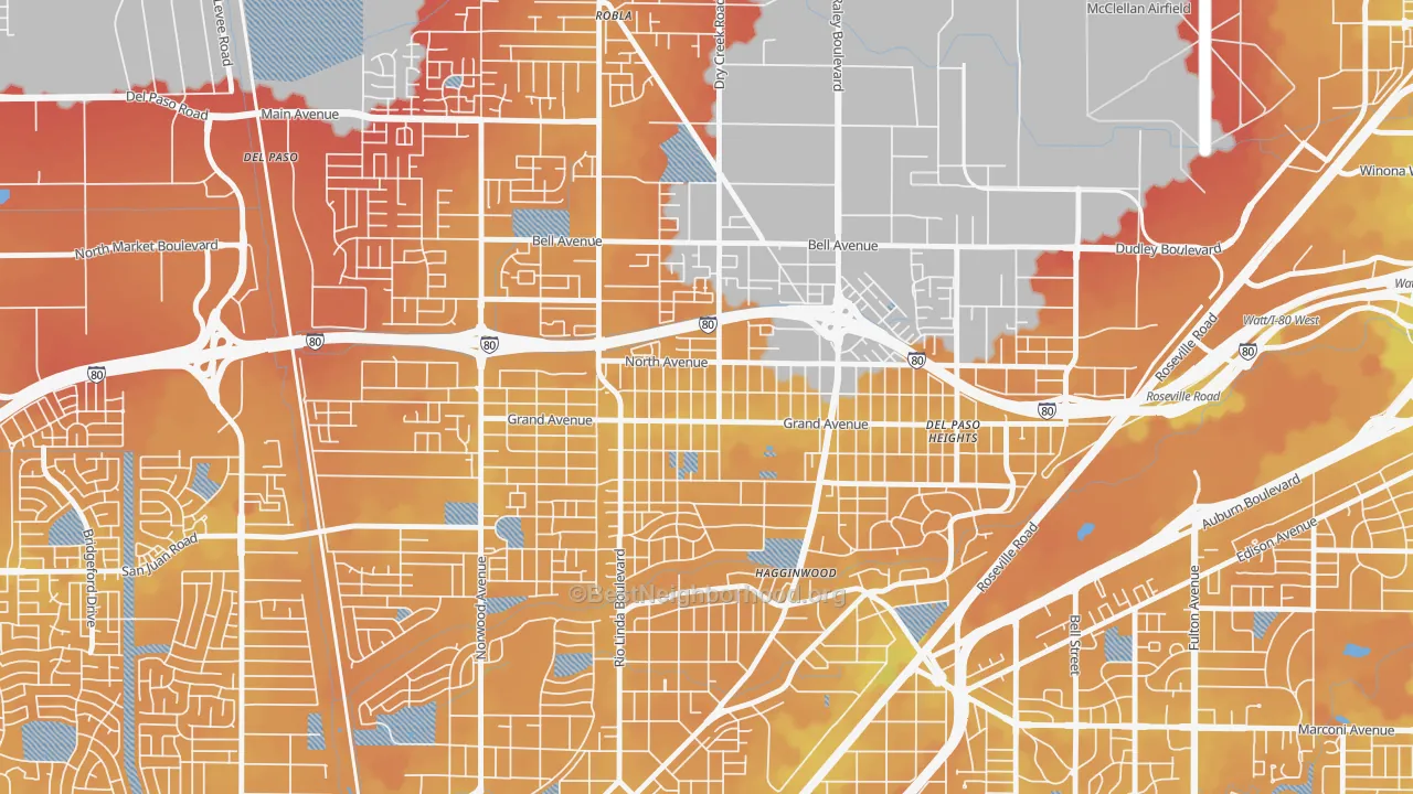 Transit Grade map of Del Paso Heights, Sacramento, CA