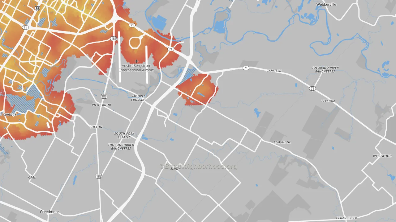 Transit Grade map of Del Valle, TX