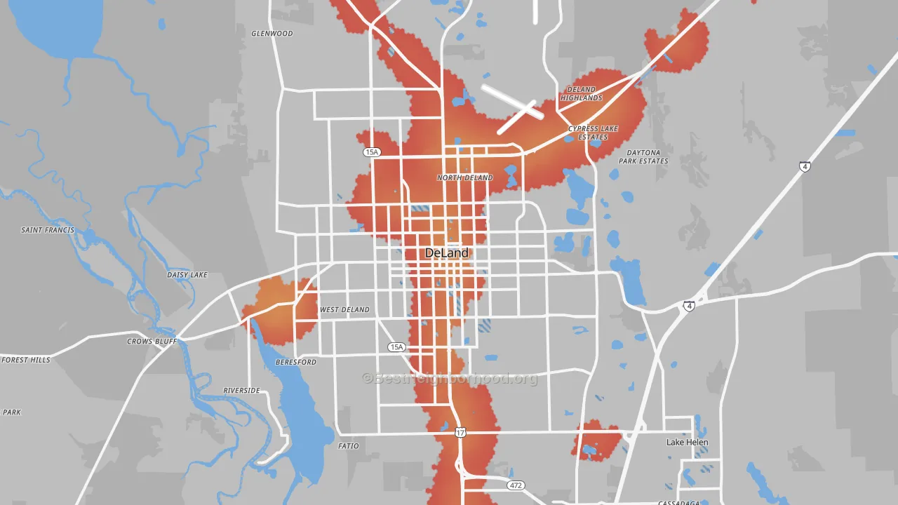 Transit Grade map of DeLand, FL