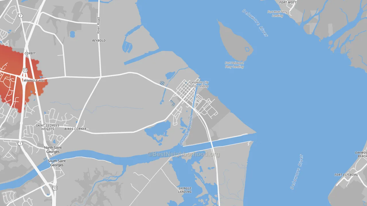 Transit Grade map of Delaware City, DE
