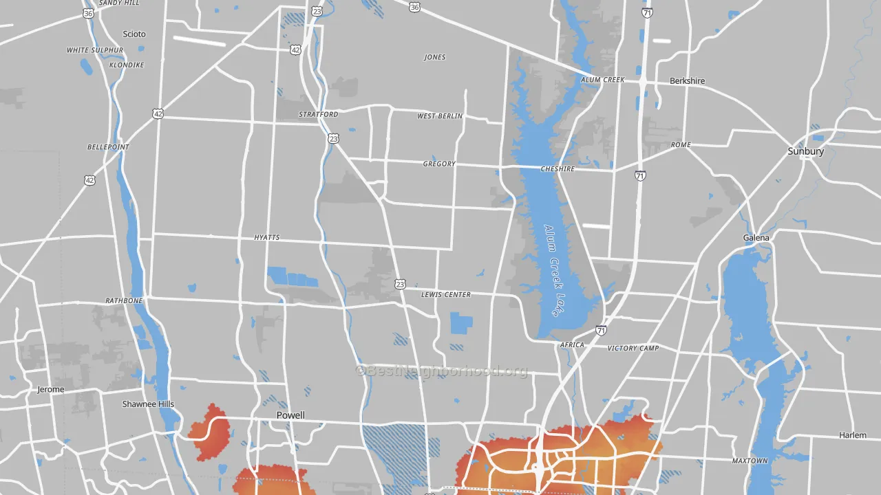 Transit Grade map of Delaware County, OH