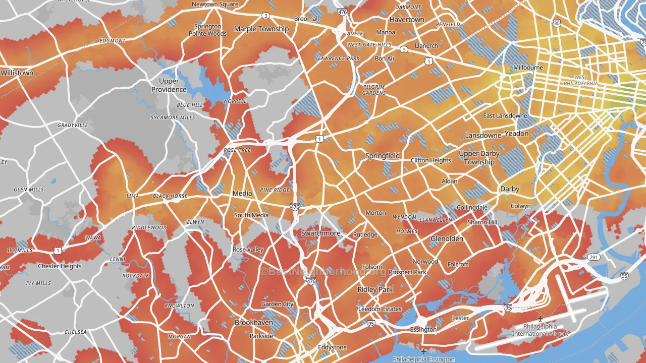 Transit Grade map of Delaware County, PA