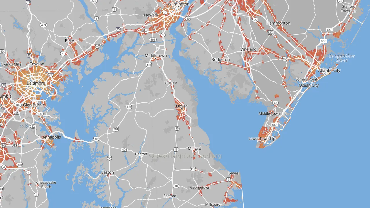 Transit Grade map of Delaware