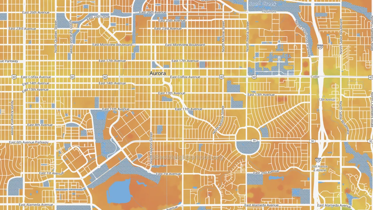 Transit Grade map of Delmar Parkway, Aurora, CO