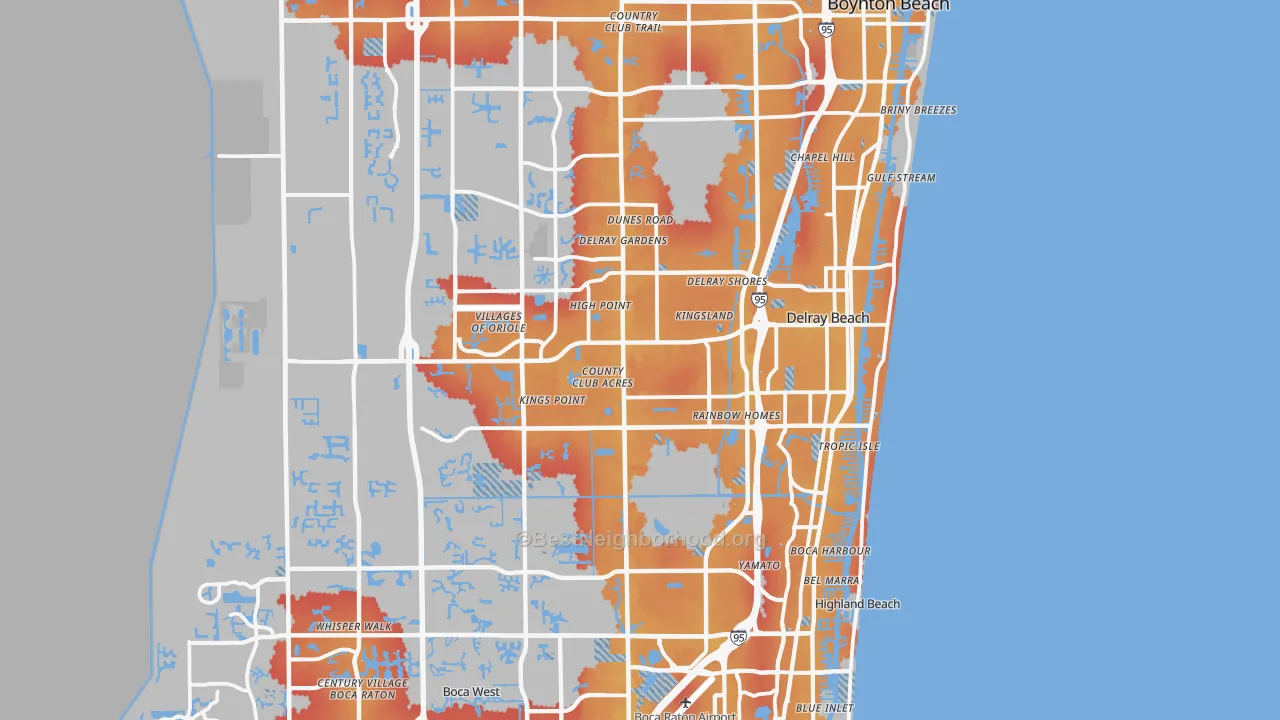 Transit Grade map of Delray Beach, FL