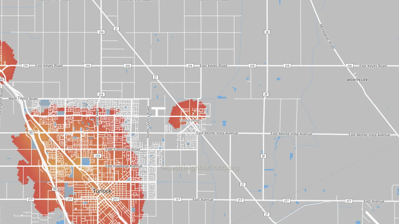 Transit Grade map of Denair, CA