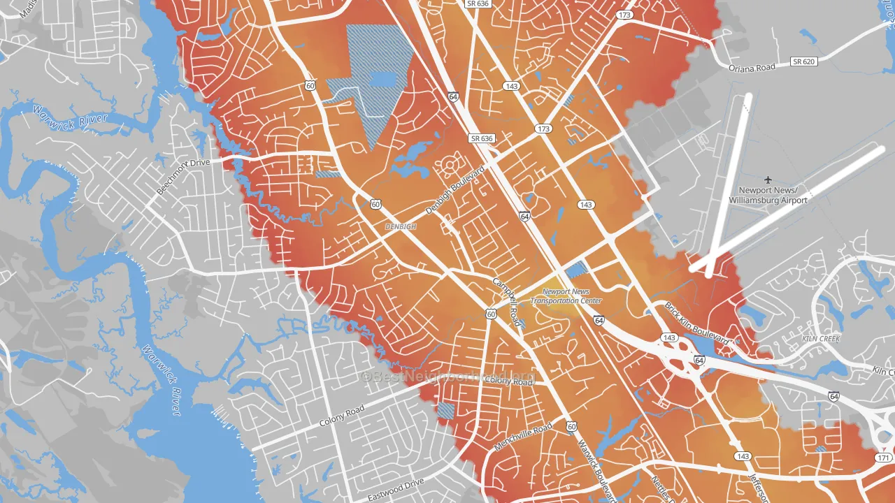 Transit Grade map of Denbigh, Newport News, VA