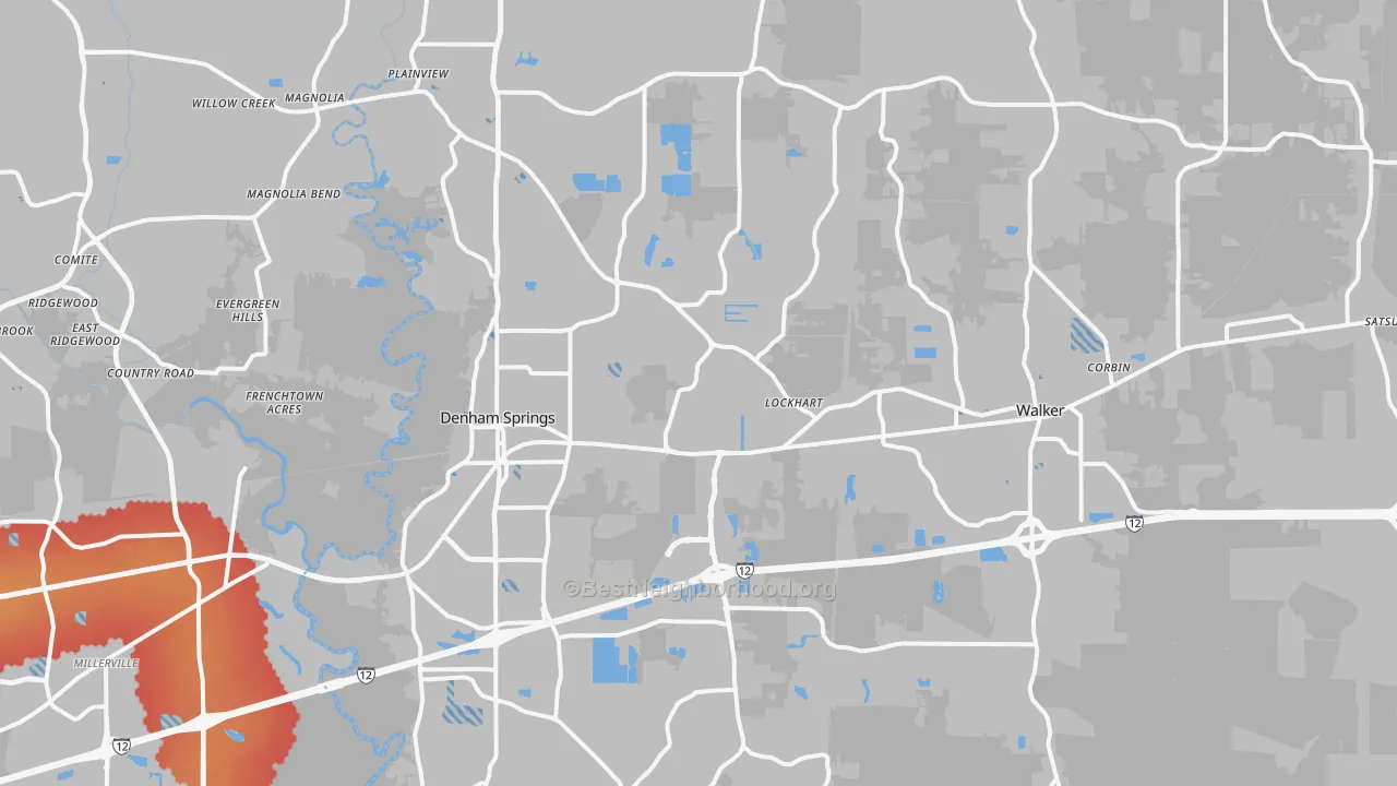Transit Grade map of Denham Springs, LA