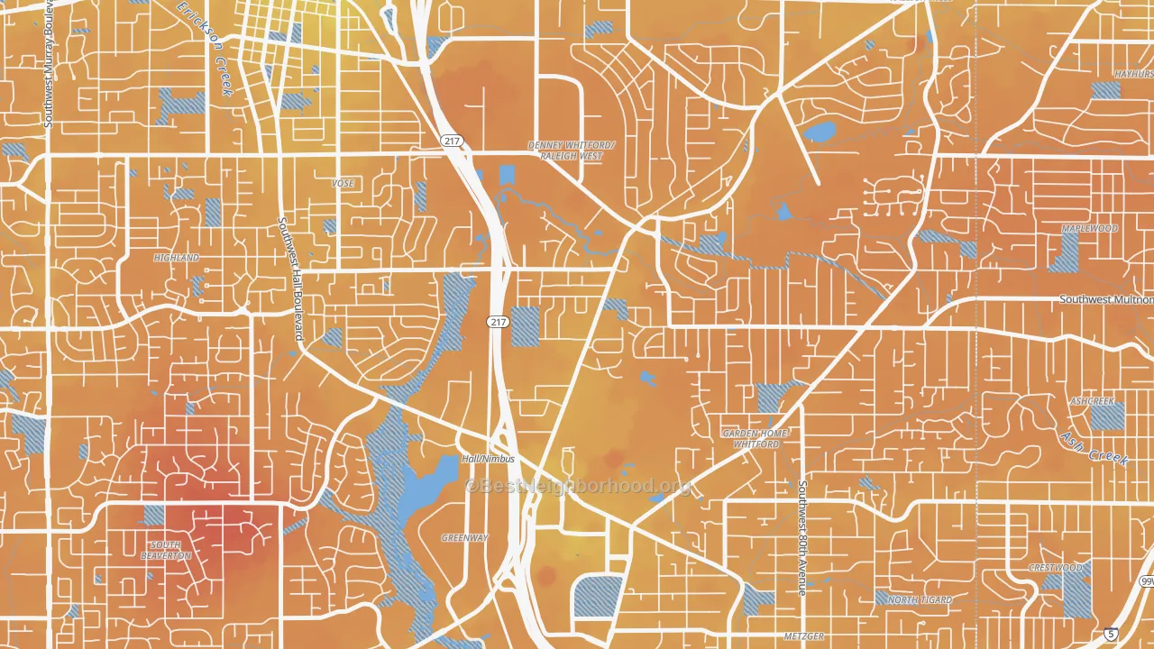 Transit Grade map of Denny Whitford, Beaverton, OR