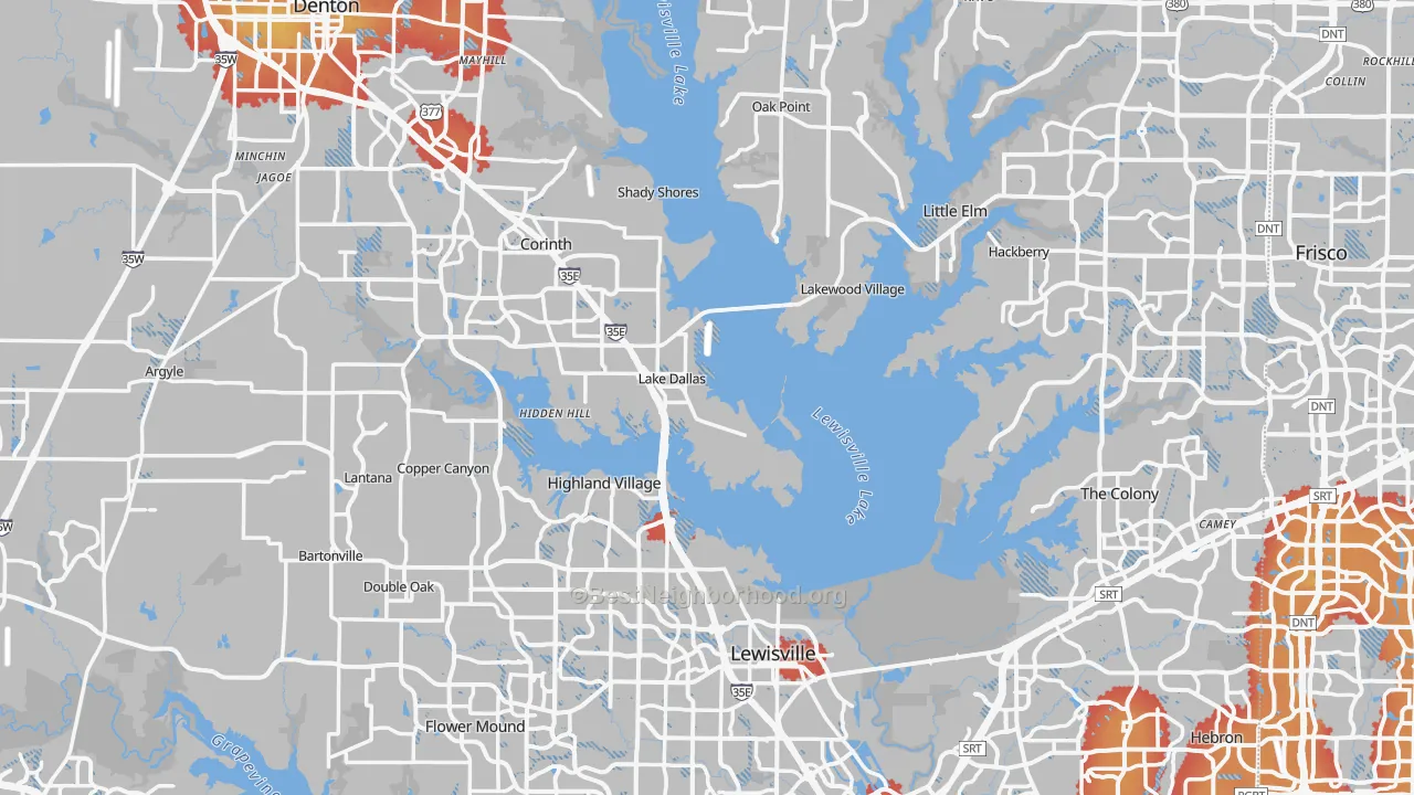 Transit Grade map of Denton County, TX