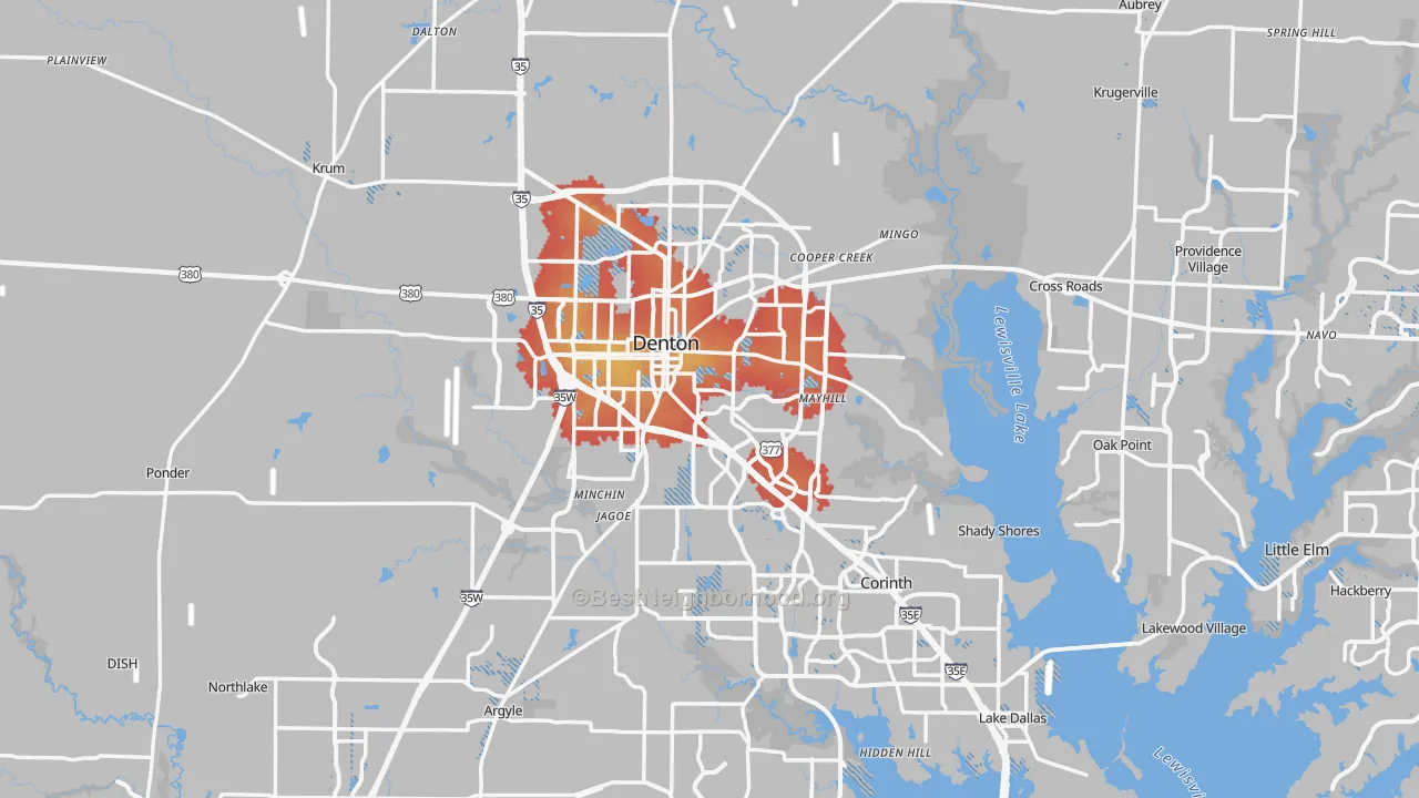 Transit Grade map of Denton, TX