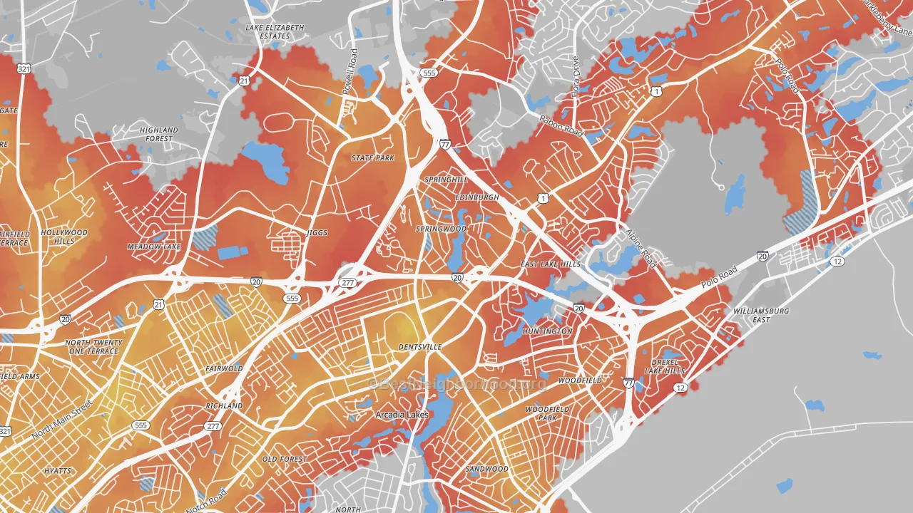 Transit Grade map of Dentsville, SC