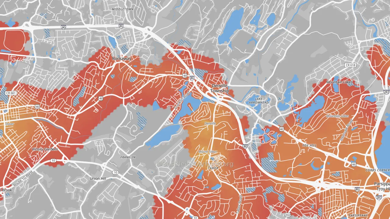Transit Grade map of Denville, NJ