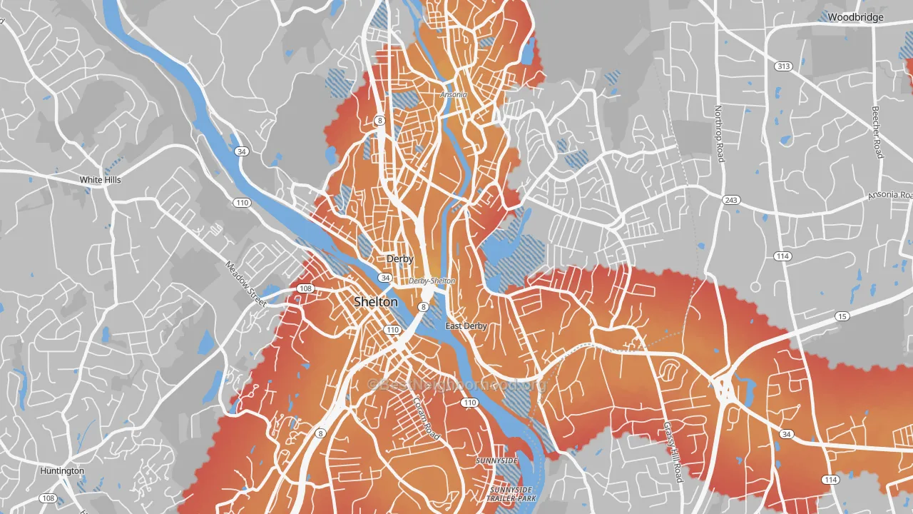 Transit Grade map of Derby, CT