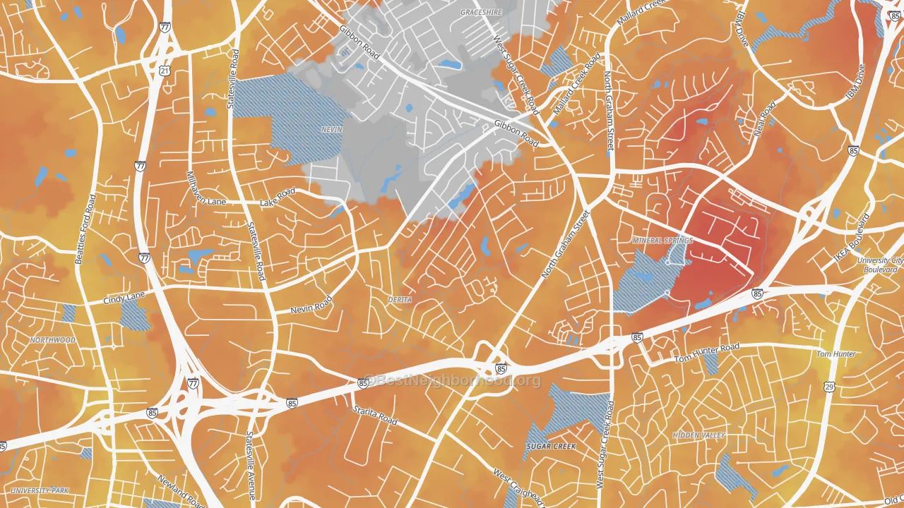 Transit Grade map of Derita-Statesville, Charlotte, NC