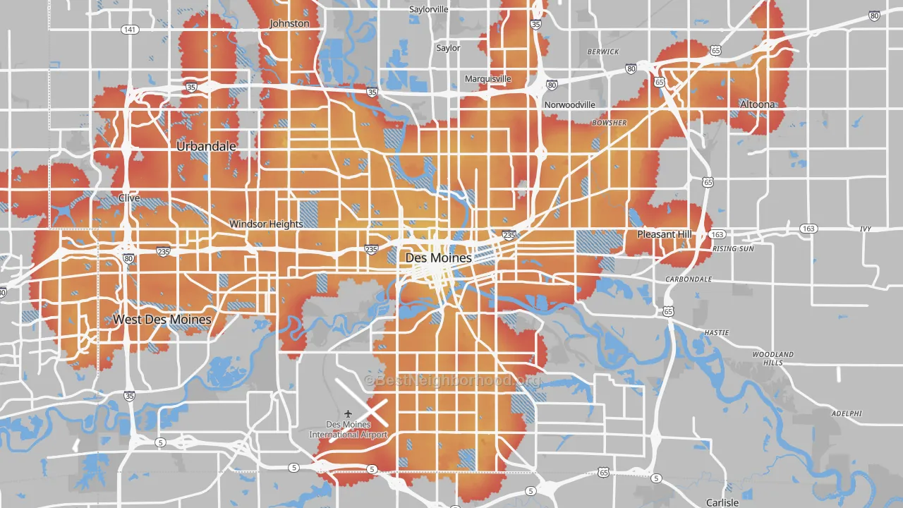 Transit Grade map of Des Moines, IA