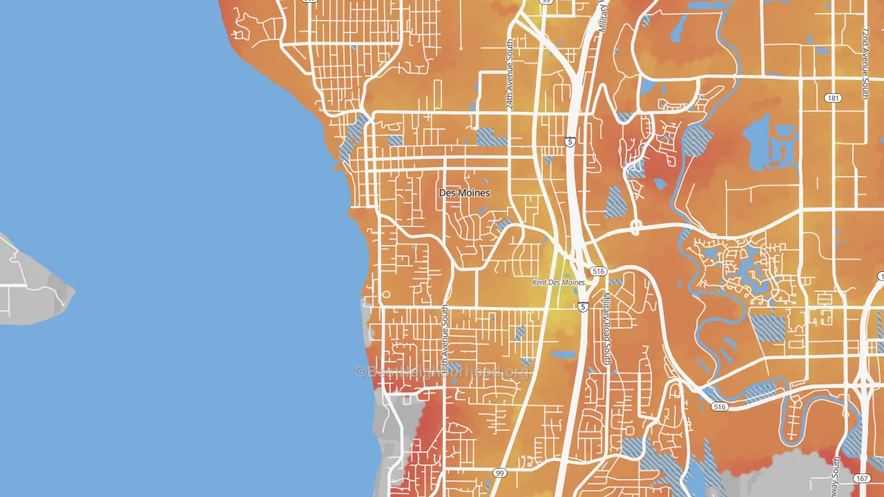 Transit Grade map of Des Moines, WA