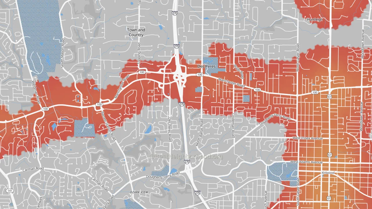Transit Grade map of Des Peres, MO