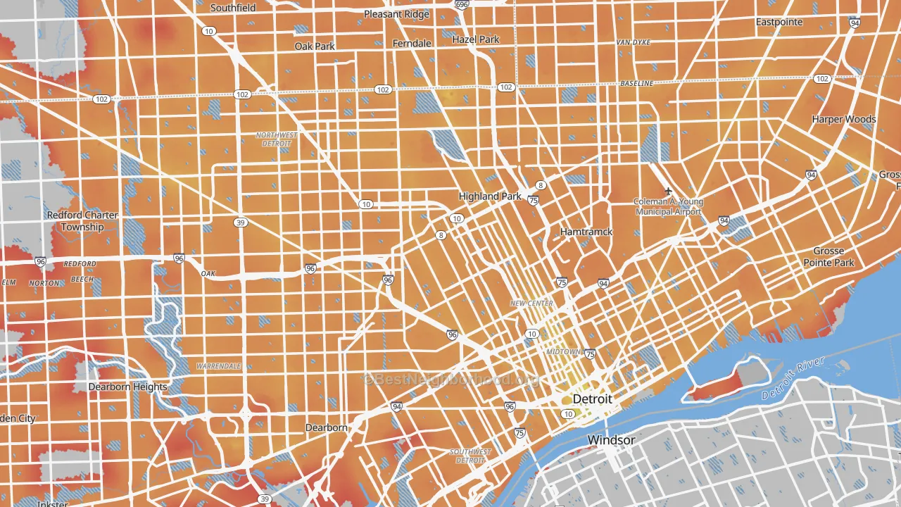 Transit Grade map of Detroit, MI