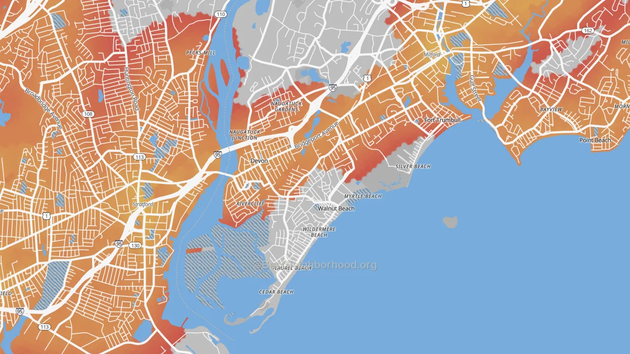 Transit Grade map of Devon-Walnut Beach, Milford, CT
