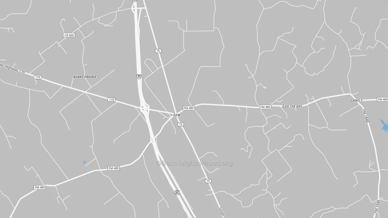 Transit Grade map of Dew, TX
