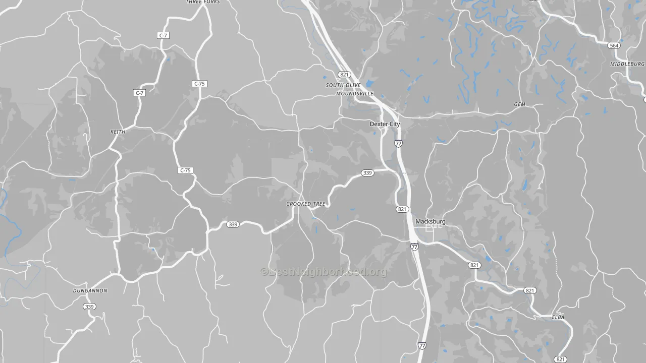 Transit Grade map of Dexter City, OH
