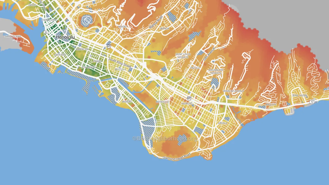 Transit Grade map of Diamond Head-Kapahulu-St Louis, Honolulu, HI