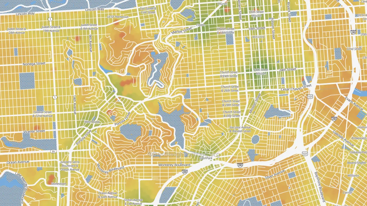 Transit Grade map of Diamond Heights, San Francisco, CA