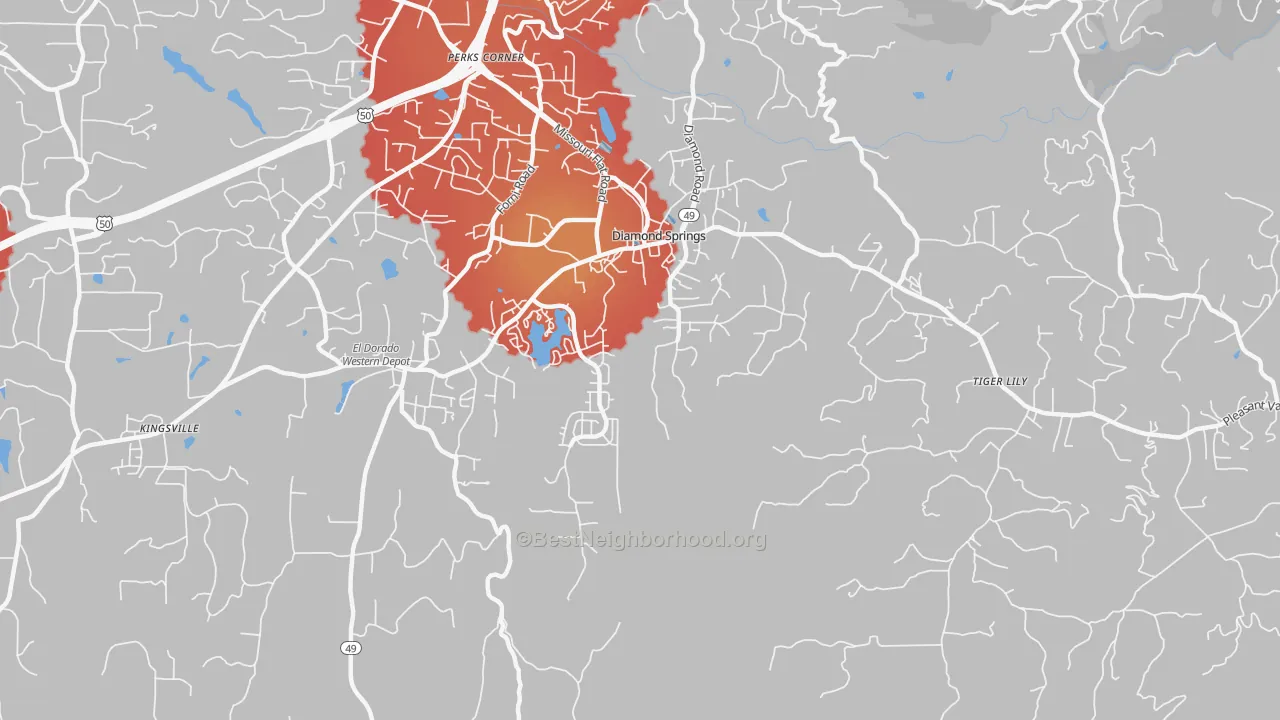 Transit Grade map of Diamond Springs, CA