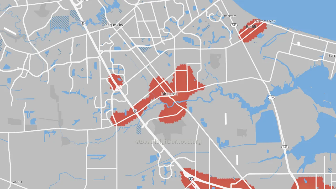 Transit Grade map of Dickinson, TX