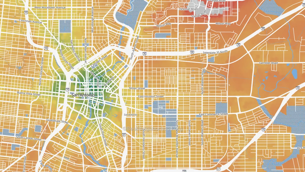 Transit Grade map of Dignowity Hill, San Antonio, TX