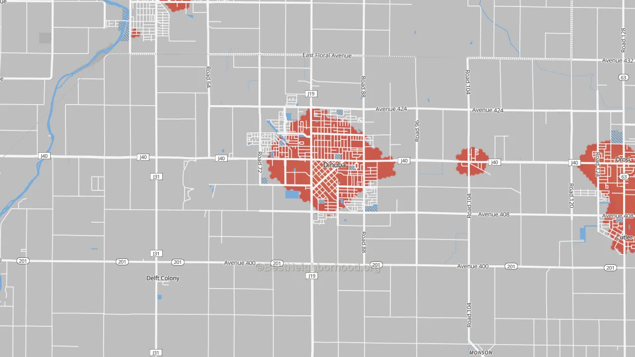 Transit Grade map of Dinuba, CA