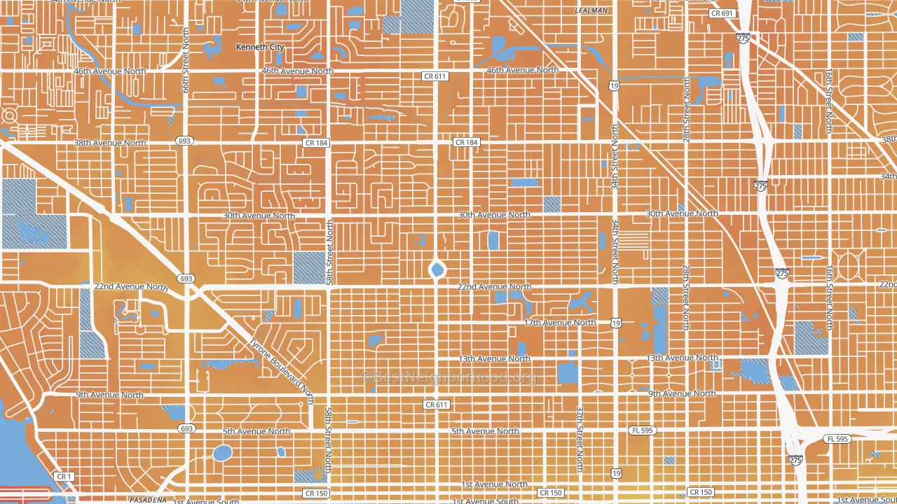 Transit Grade map of Disston Heights, St. Petersburg, FL