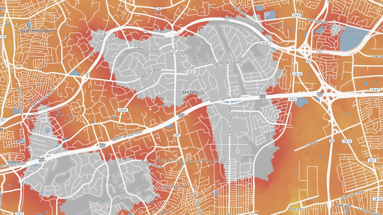 Transit Grade map of Dix Hills, NY
