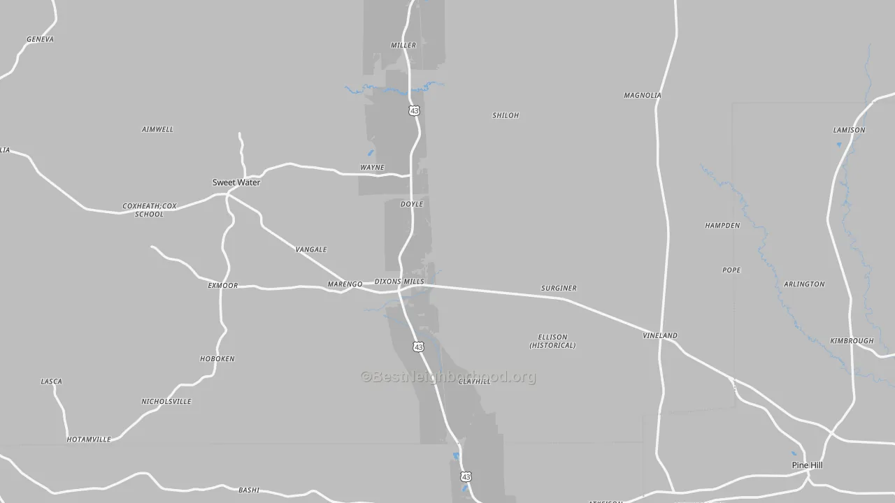 Transit Grade map of Dixons Mills, AL